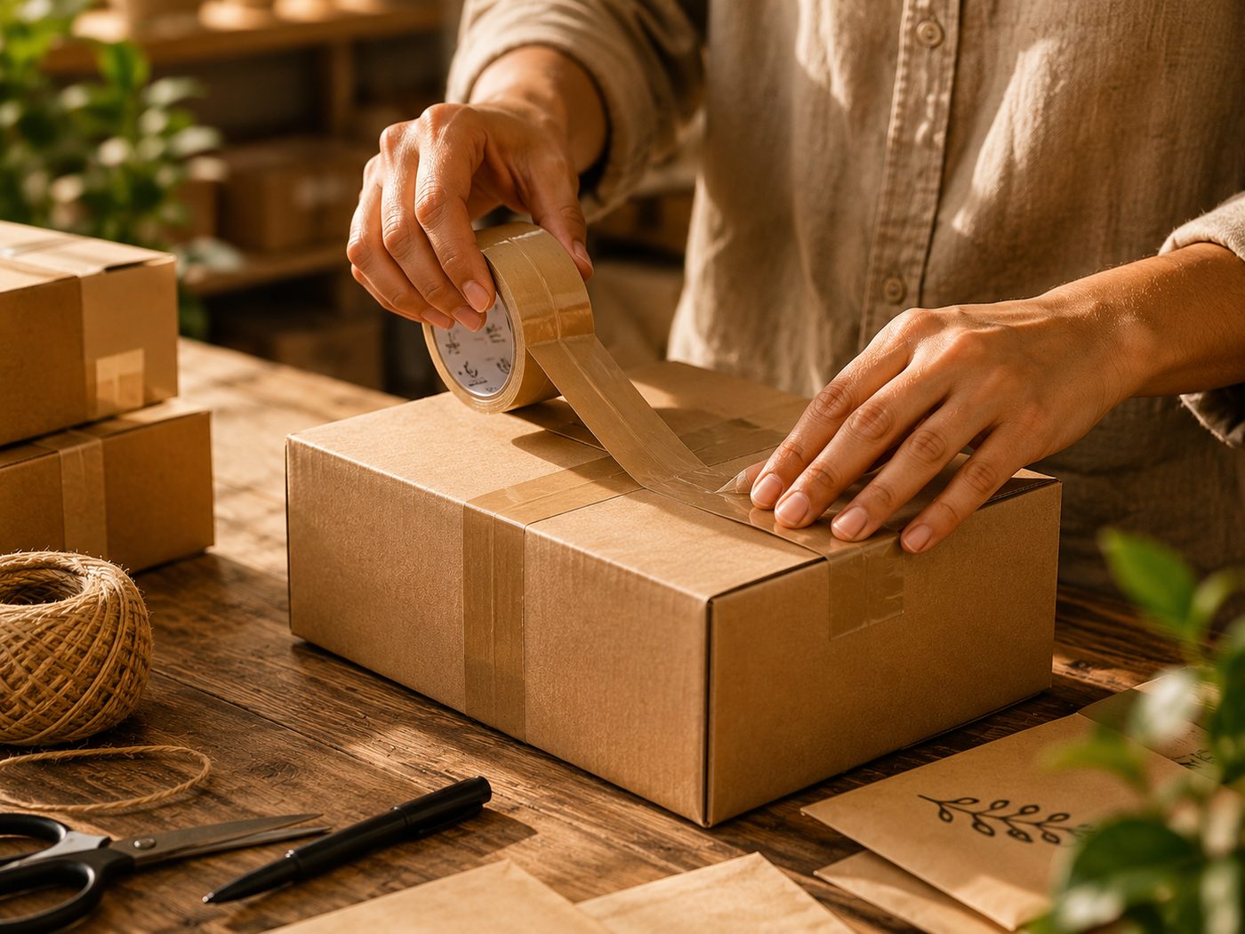 Hands packing orders